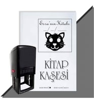 Kişiye Özel  Şaşkın Kedi Emoji Tarihli Kitap Kaşesi (Siyah)