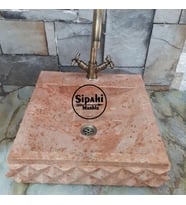 Sipahi Marble Kırmızı Traverten Piramit Dizayn Kare Lavabo - Batarya Çıkışlı