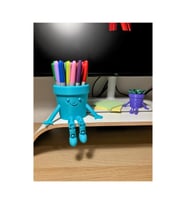 Alvera Hareketli Gülen Kalemlik – 3D Baskı Eklemli Masaüstü Organizer - Mavi