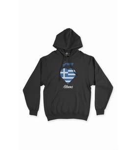 Atina Yunanistan Bayraklı Kalpli Siyah Sweatshirt Hoodie