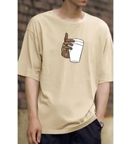 Unisex Tupac Coffee Baskılı T-shirt (Bej)