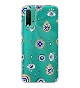PrintiFy Poco M3 ile Uyumlu Nazar Boncuğu 5 Baskılı Kamera Korumalı Şeffaf Silikon Kılıf