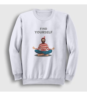 Presmono Unisex Beyaz Find Yourself Waldo Meditasyon Yoga Sweatshirt 508629tt