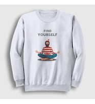 Presmono Unisex Beyaz Find Yourself Waldo Meditasyon Yoga Sweatshirt 508629tt