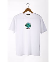 Unisex Beyaz Bisiklet Yaka Önü Dünya Baskılı Oversize T-Shirt 22Y-3400762-65