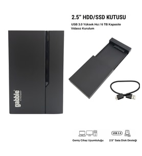 GABBLE 2.5 İnç Vidasız HDD SSD Kutusu USB 3.0 6 TB Destekli Harici Disk Çevirici (Siyah)