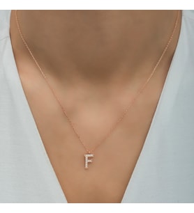 Gümüş Zirkon Taşlı F Harfi Kolye