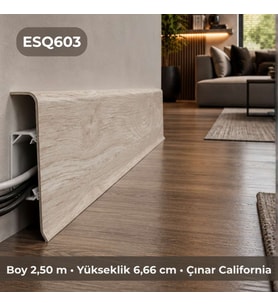 Esquero Kablo Kanallı PVC Süpürgelik 250 cm, Açılabilir Kapaklı, Çınar California, ESQ603