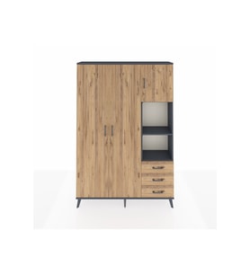 Arges Gardrop 5 Raflı 3 Çekmeceli Tek Askılı 132x30x195 Antrasit-Çam