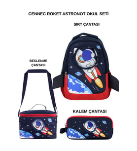 Cennec Roket Astronot 3’lü Set – Sırt Çantası, Beslenme Çantası ve Kalem Kutusu