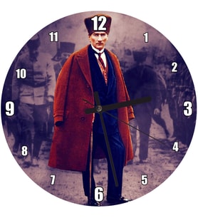 Cakatablo Siyah Beyaz Cephede Renkli Atatürk Duvar Saati