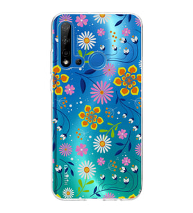 Huawei P20 Lite 2019 Uyumlu Kapak Flowers Tasarımlı Şeffaf Silikon Kılıf