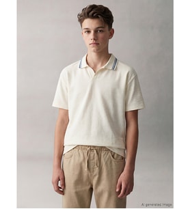 LCW Kids Ekru Polo Yaka Dokulu Erkek Çocuk Tişört