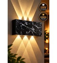 12W Siyah Mermer Desenli LED Duvar Apliği 3200K Gün Işığı 3 Gözlü Modern Aplik