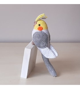 Amigurumi Kuş Muhabbet Kuşu Gri Beyaz Sesli