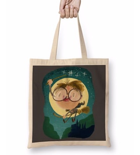 Harry Potter Magical Wizard Nerd Boy with Castle Bez Çanta Uzun Saplı