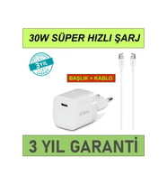 SmartCharger 30W PD Başlık + USB-C Kablo iphone 15 16 17 pro max şarj aleti hızlı  ve güvenli