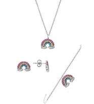 Söğütlü Silver Gümüş rodyumlu renkli taşlı gök kuşağı üçlü set