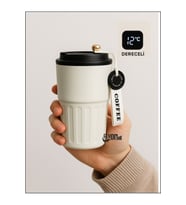 Dijital Led Göstergeli 316 L Palanmaz Çelik 400 ML Termos Kupa Bardak Çift Yalıtımlı Kahve Fincan (Siyah)