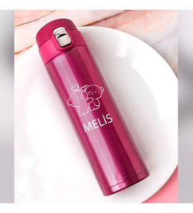Kişiye Özel Lazer Baskılı 500ml Çelik Ayıcık Baskılı Termos – Sızdırmaz, Vakumlu, Kilitli Kapak (Pembe)