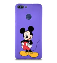 Huawei P Smart Soft Premier Kapak Mickey Mouse-E Tasarımlı Silikon Kılıf - Mor (Şeffaf)