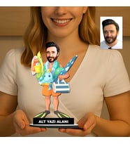 Kişiye Özel Sup Board Süren Erkek Karikatürlü 18 cm MDF Masaüstü Biblo - Masaüstü Hediye