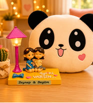 Kişiye Özel İsimli İyi Ki Varsın Best Friends Masa Lambası & Panda Polar Yastık