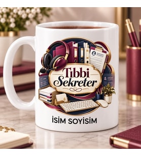 Tıbbi Sekreter Kupa Bardak Kulaklık Dosya ve Klavye Tasarımı