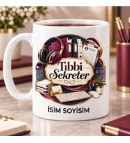 Tıbbi Sekreter Kupa Bardak Kulaklık Dosya ve Klavye Tasarımı