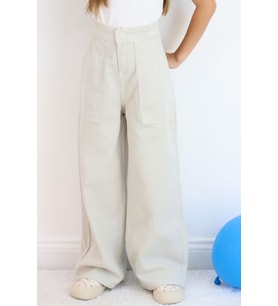 Breeze Kız Çocuk Gabardin Pantolon Geniş Paça Beli Lastikli 5-9 Yaş, Taş