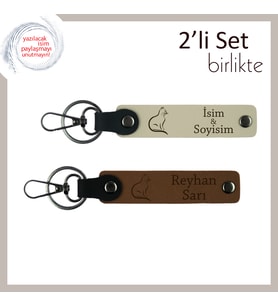 Tatlı Can Dosta Kalıcı Anı, Kedili Desen, Kişisel Yazılı Anahtarlık, Sütlü Kahve-Açık Kahve