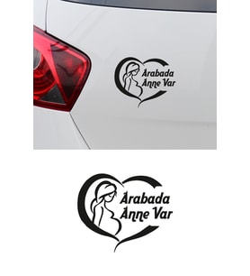 Arabada Anne Var Yazısı Ve Kalp Stickeri Yapıştırması 12x10cm