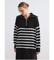 LCW Modest Ekru Dik Yaka Çizgili Kadın Triko Tunik