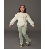 LCW Kids Yeşil Beli Lastikli İspanyol Paça Kadife Kız Çocuk Tayt