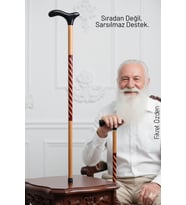 El İşçiliği Ahşap Baston 93 cm, Özel İşlemeli, Ergonomik, Şık ve Dayanıklı