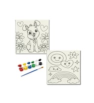 Okul Etkinliği-2'li Tuval Boyama Seti. 20x20 Cm Uv Baskı 6 Akrilik Boya 1 Fırça-model-284