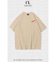 Nevermind Unisex Kadın Erkek Red Eyes Baskılı Özel Tasarım Oversize T-shirt (Bej)