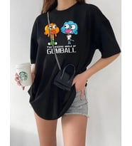 Bisiklet Yaka Baskılı Oversize T-Shirt - Siyah