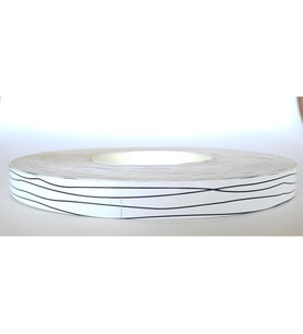 KENAR BANDI PVC TUTKALSIZ 22MM*080MM 150MT PARLAK YAĞMUR BEYAZ SİYAH ÇİZGİLİ