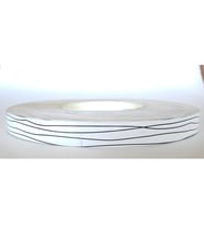 KENAR BANDI PVC TUTKALSIZ 22MM*080MM 150MT PARLAK YAĞMUR BEYAZ SİYAH ÇİZGİLİ