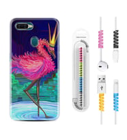 Oppo A5S A15 A16 A54 A55 A73 A74 Kılıf Kablo Koruma Spiral Silikon Queen Flamingo 1748