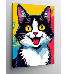 Kanvas Tablo Neşeli Siyah Beyaz Kedi