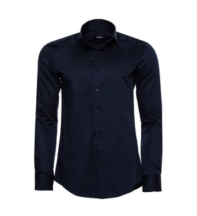 Pamuk Saten Slim Fit Uzun Kollu Düz Lacivert Erkek Gömlek - Wessi