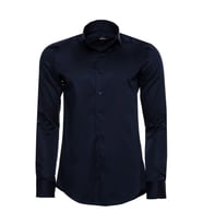 Pamuk Saten Slim Fit Uzun Kollu Düz Lacivert Erkek Gömlek - Wessi