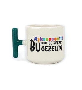 Aşkoooooo Baskılı Yeşil Kulplu T Kupa