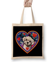 Maltipoo in A Rainbow Heart Maltipoo Mom Bez Çanta Uzun Saplı