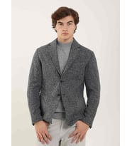 Lacivert Erkek Slim Fit Melanj Desenli Casual Mono Yaka Ceket