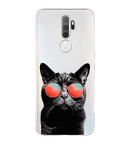 PrintiFy Oppo A9 2020 ile Uyumlu Kedi 3 Kamera Korumalı Şeffaf Kılıf