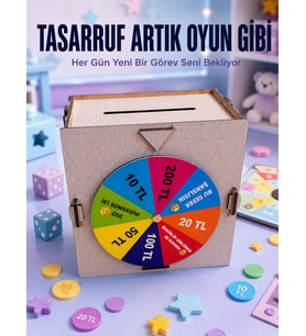 Para Biriktirme Challenge Kutusu Eğlenceli Şans Çarkı Ahşap Tasarruf Kumbarası