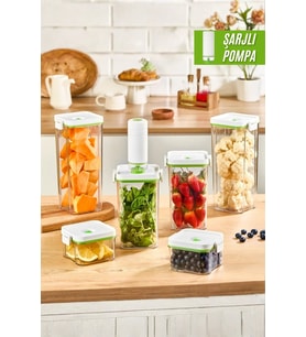 Şarjlı Vakum 6 Parça Saklama Kabı Seti 2 lt + 1,3 lt + 0,5 lt
